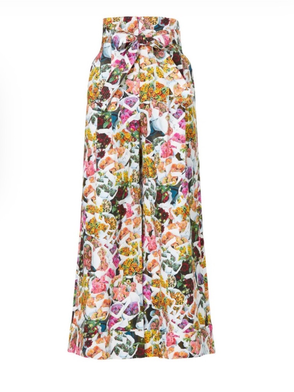 Adam Lippes Bouquet Tie Waist Wide Leg Pants Floral High-Waist Crop Multicolor - Picture 3 of 5
